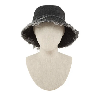 Distressed Line Denim Bucket Hat.
