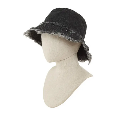 Distressed Line Denim Bucket Hat.