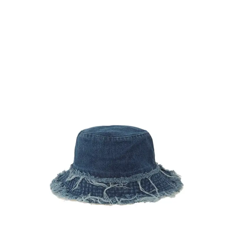 Distressed Line Denim Bucket Hat.