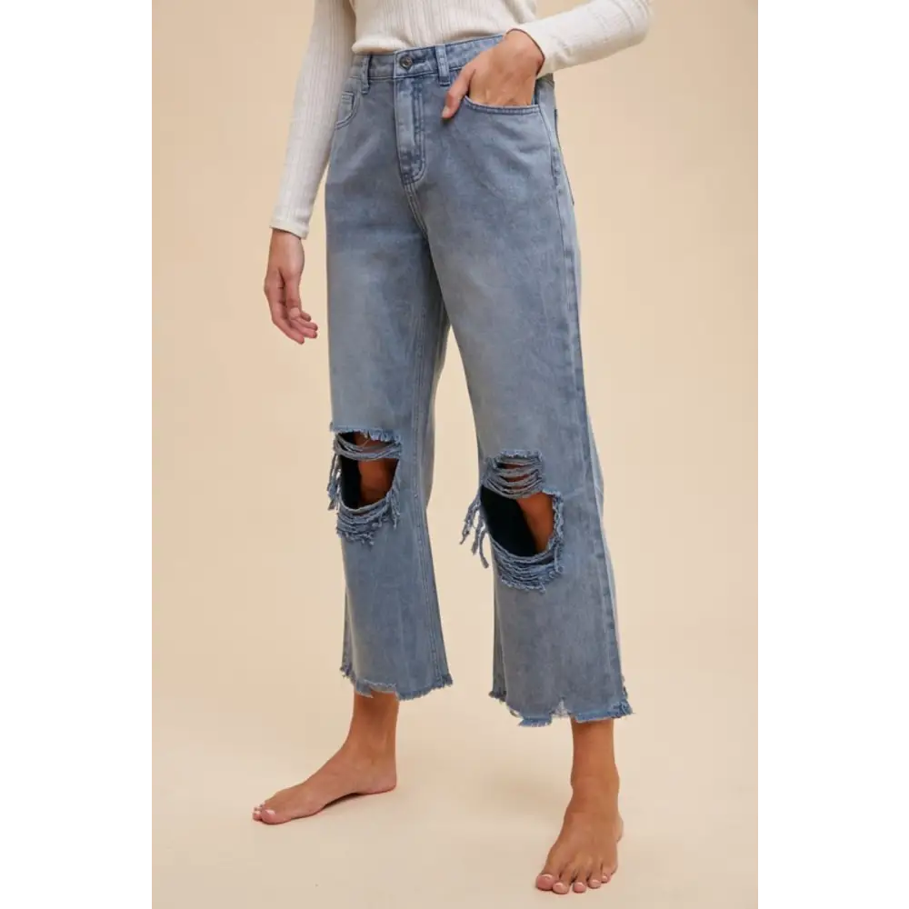 Distressed Raw Hem Jeans.