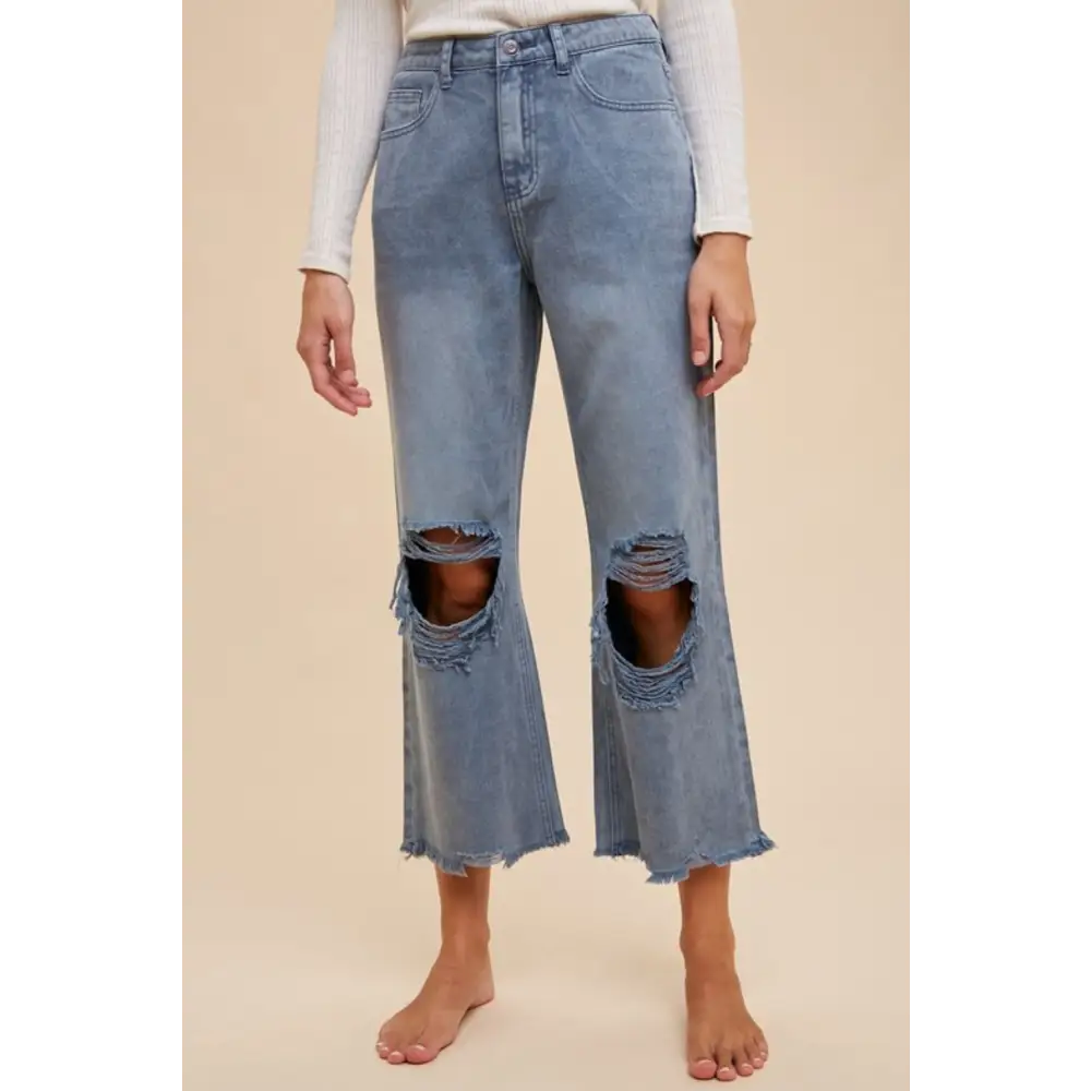 Distressed Raw Hem Jeans.