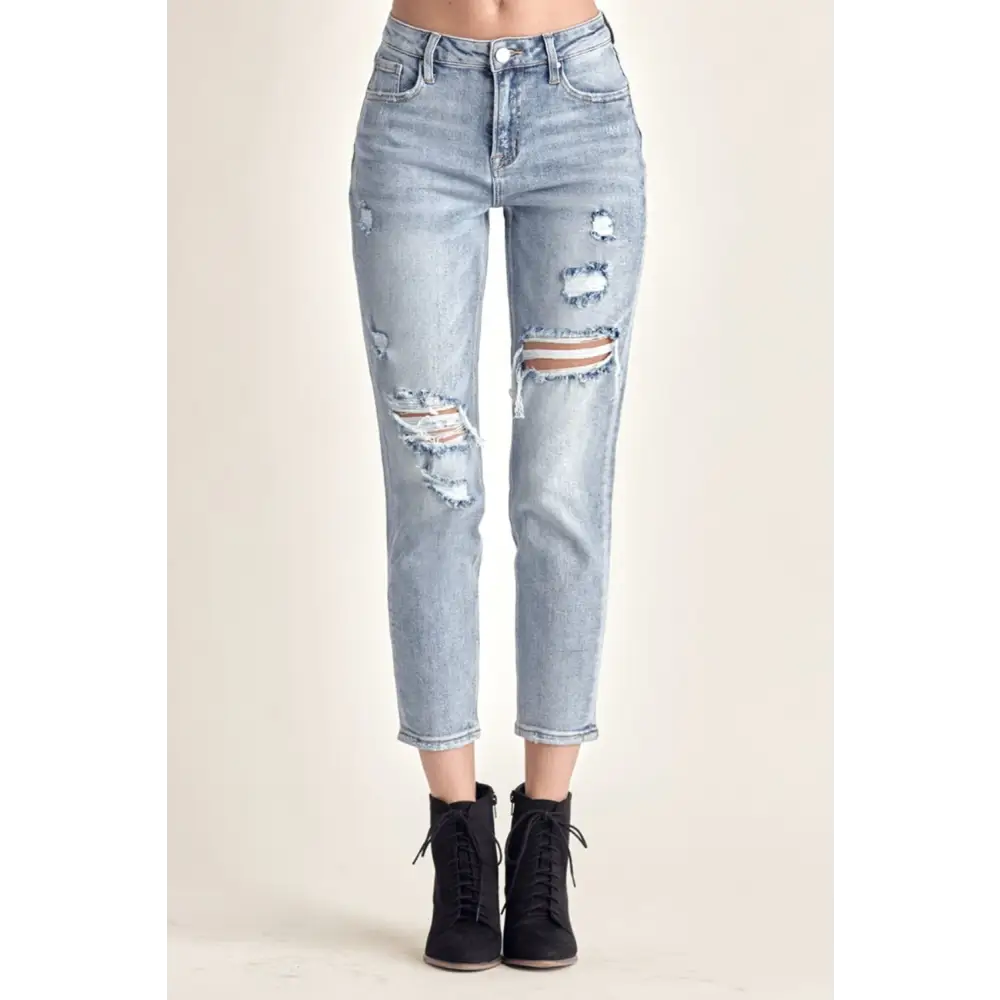Distressed Slim Cropped Jeans.