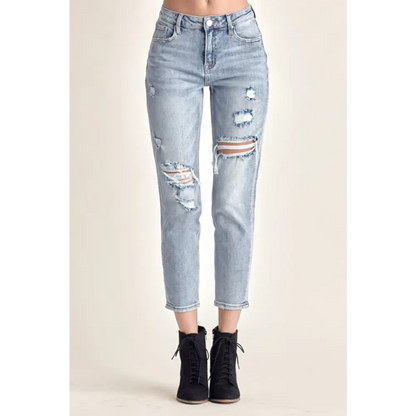 Distressed Slim Cropped Jeans.