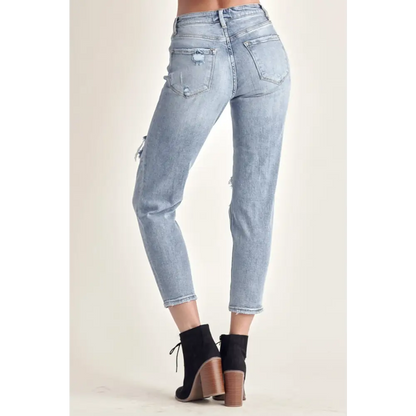 Distressed Slim Cropped Jeans.