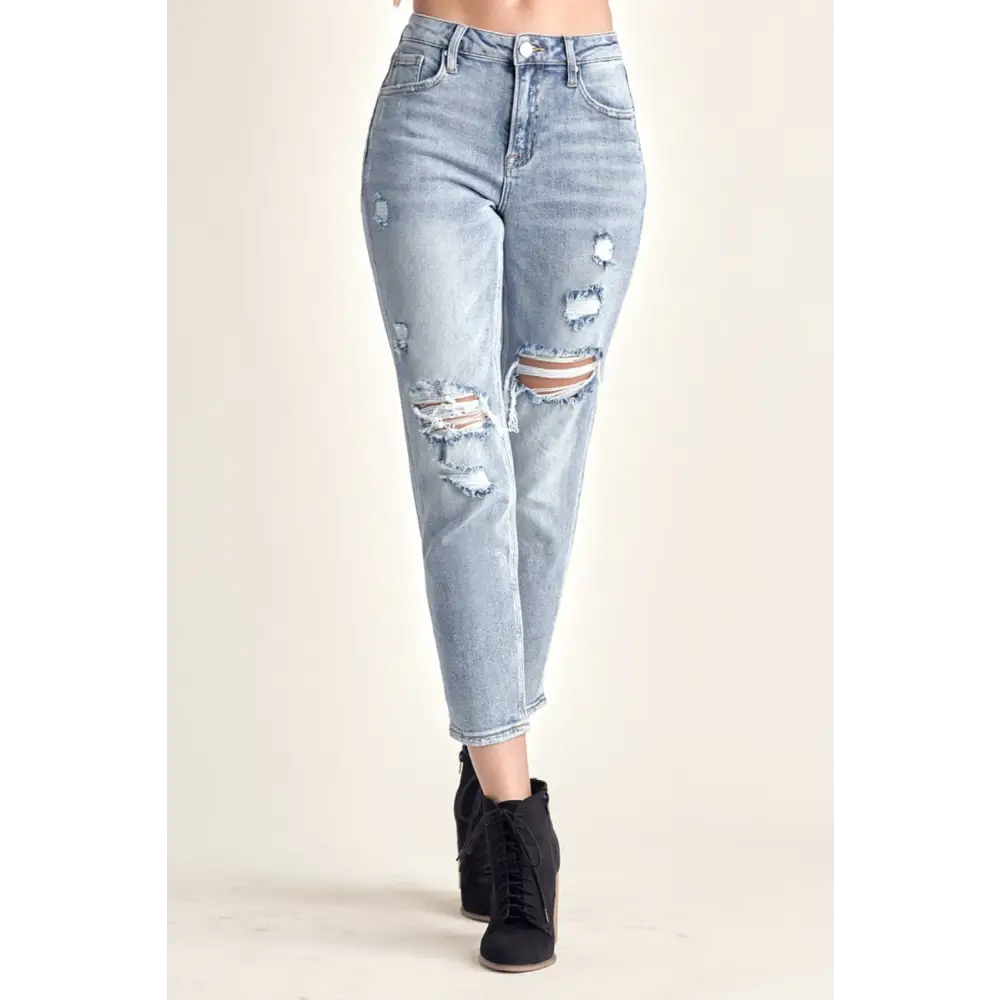 Distressed Slim Cropped Jeans.