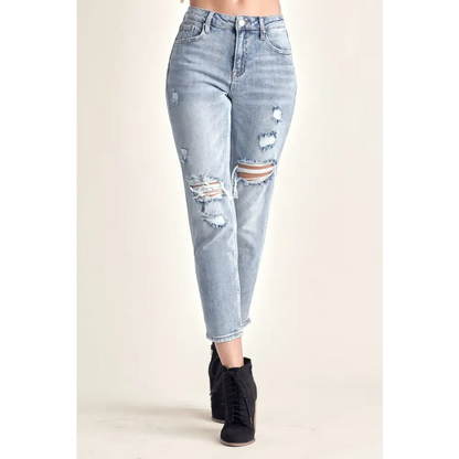 Distressed Slim Cropped Jeans.