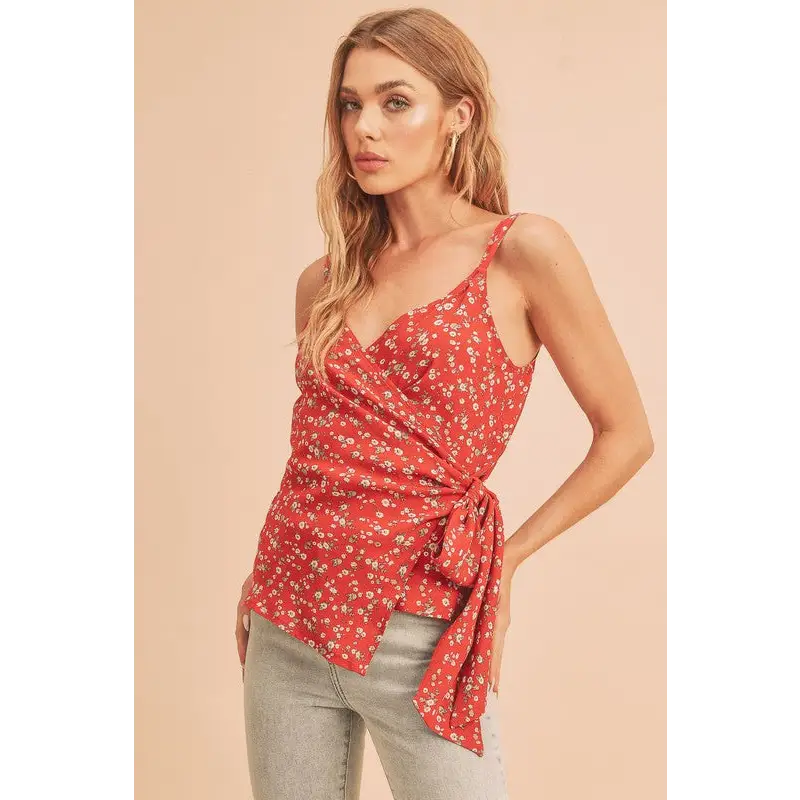 Ditsy Floral Surplice Adjustable Straps Cami.