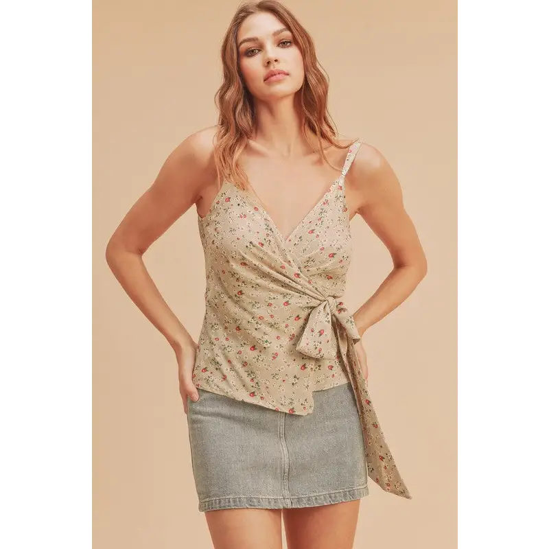 Ditsy Summer Cami Floral Surplice Adjustable Straps Cami.