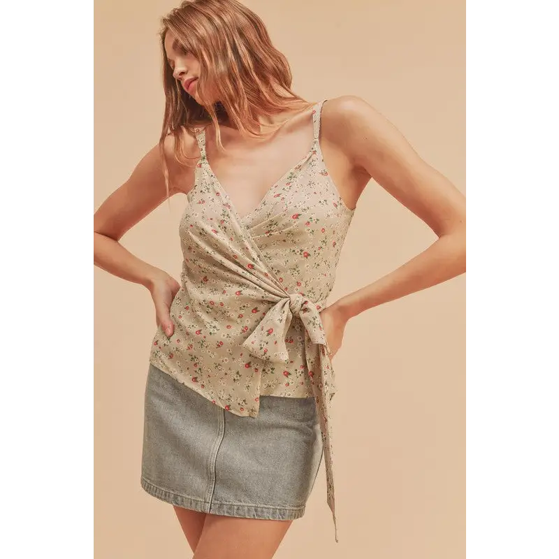 Ditsy Summer Cami Floral Surplice Adjustable Straps Cami.