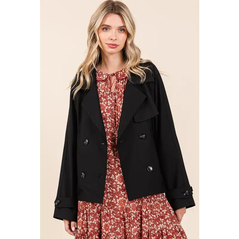 Double Breasted Long Sleeve Trench Coat Jacket.