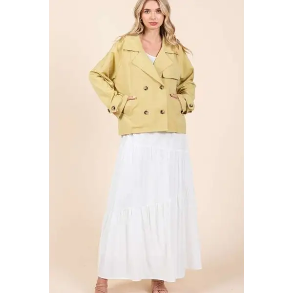 Double Breasted Long Sleeve Trench Coat Jacket.