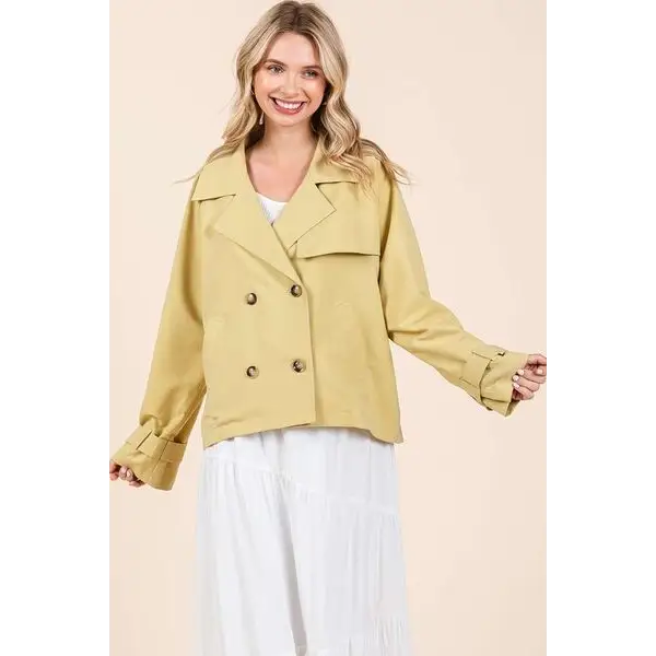 Double Breasted Long Sleeve Trench Coat Jacket.