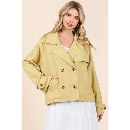 Double Breasted Long Sleeve Trench Coat Jacket.