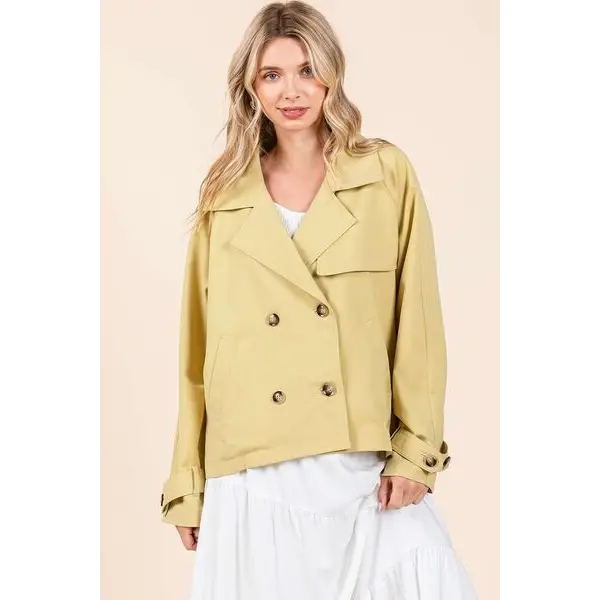 Double Breasted Long Sleeve Trench Coat Jacket.
