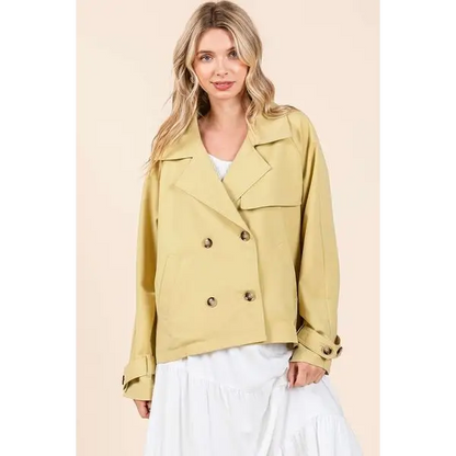 Double Breasted Long Sleeve Trench Coat Jacket.
