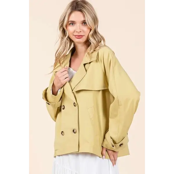 Double Breasted Long Sleeve Trench Coat Jacket.