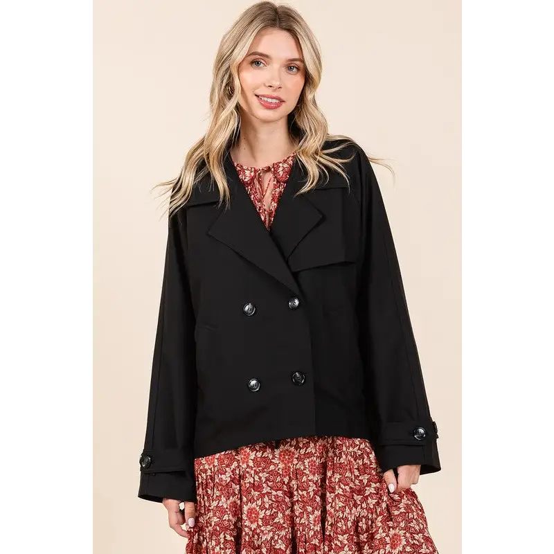 Double Breasted Long Sleeve Trench Coat Jacket.