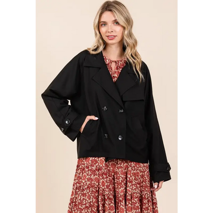 Double Breasted Long Sleeve Trench Coat Jacket.