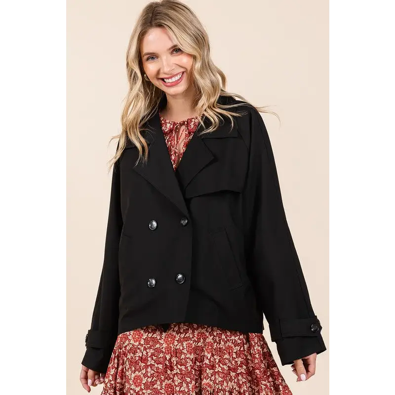 Double Breasted Long Sleeve Trench Coat Jacket.
