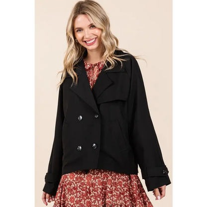 Double Breasted Long Sleeve Trench Coat Jacket.