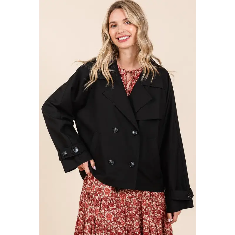 Double Breasted Long Sleeve Trench Coat Jacket.