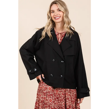 Double Breasted Long Sleeve Trench Coat Jacket.
