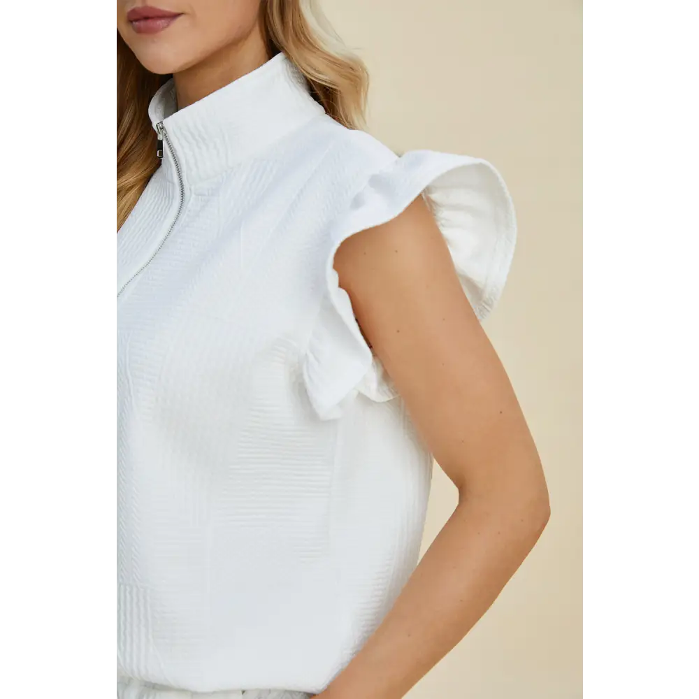 Double Take Full Size Texture Flounce Sleeve Top and Shorts Set - KRIFFA 