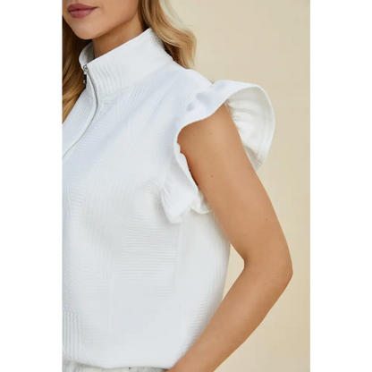 Double Take Full Size Texture Flounce Sleeve Top and Shorts Set - KRIFFA 