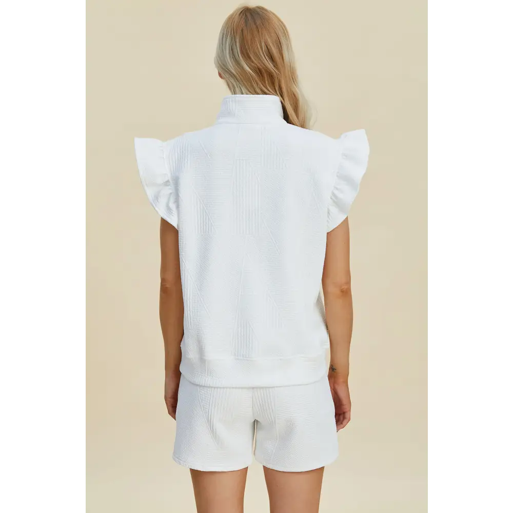 Double Take Full Size Texture Flounce Sleeve Top and Shorts Set.