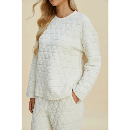 Double Take Full Size Texture Round Neck Long Sleeve Top and Pants Set.
