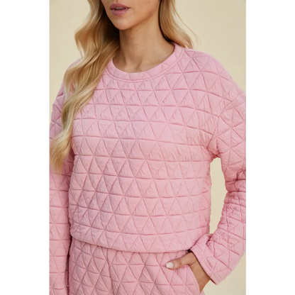 Double Take Full Size Texture Round Neck Long Sleeve Top and Shorts Set.