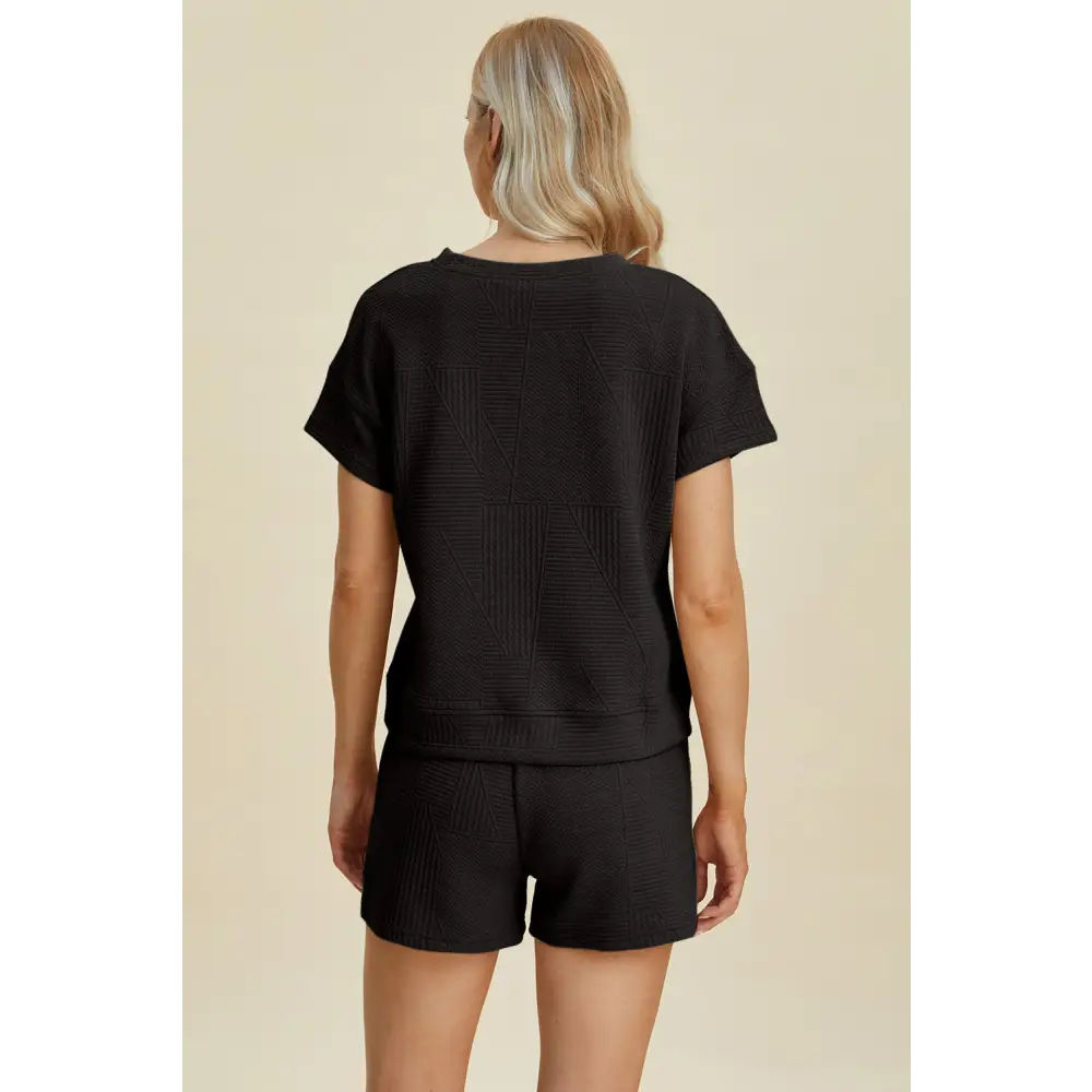 Double Take Full Size Texture Short Sleeve Top and Shorts Set - KRIFFA 