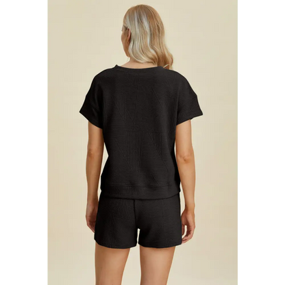 Double Take Full Size Texture Short Sleeve Top and Shorts Set - KRIFFA 