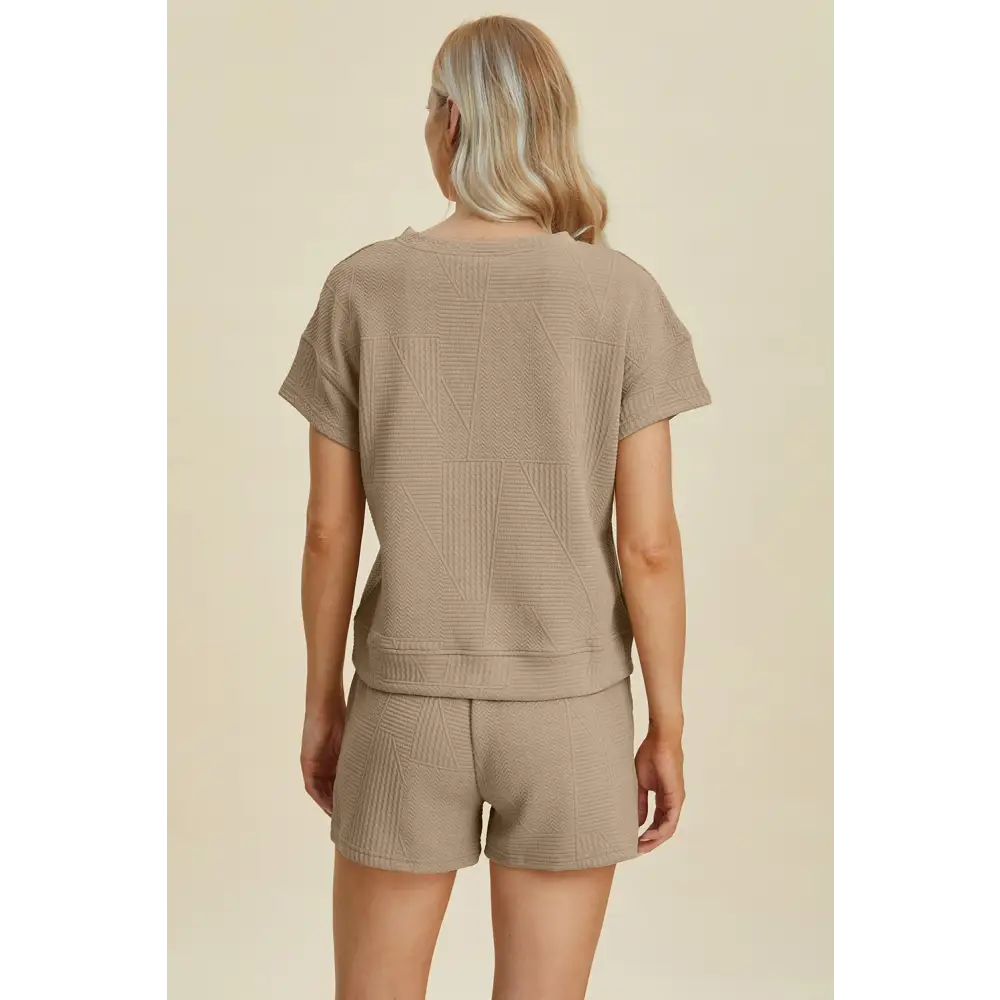 Double Take Full Size Texture Short Sleeve Top and Shorts Set.