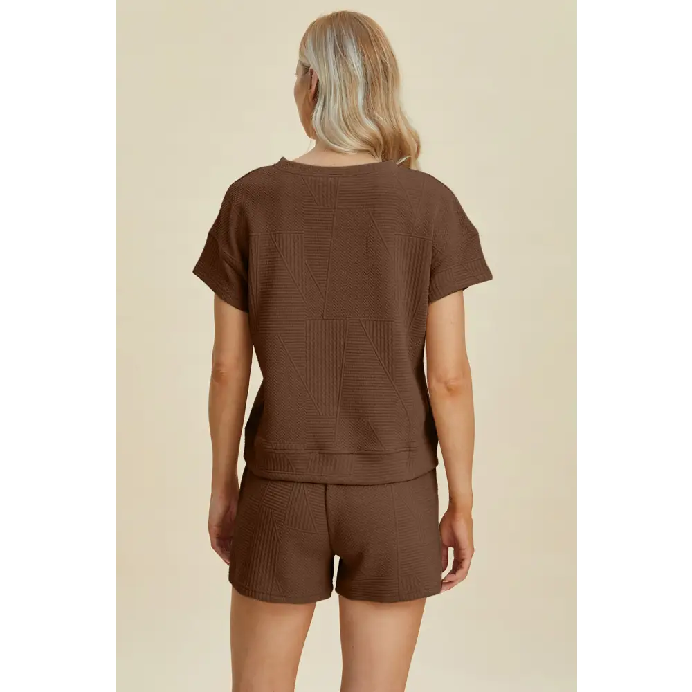 Double Take Full Size Texture Short Sleeve Top and Shorts Set - KRIFFA 