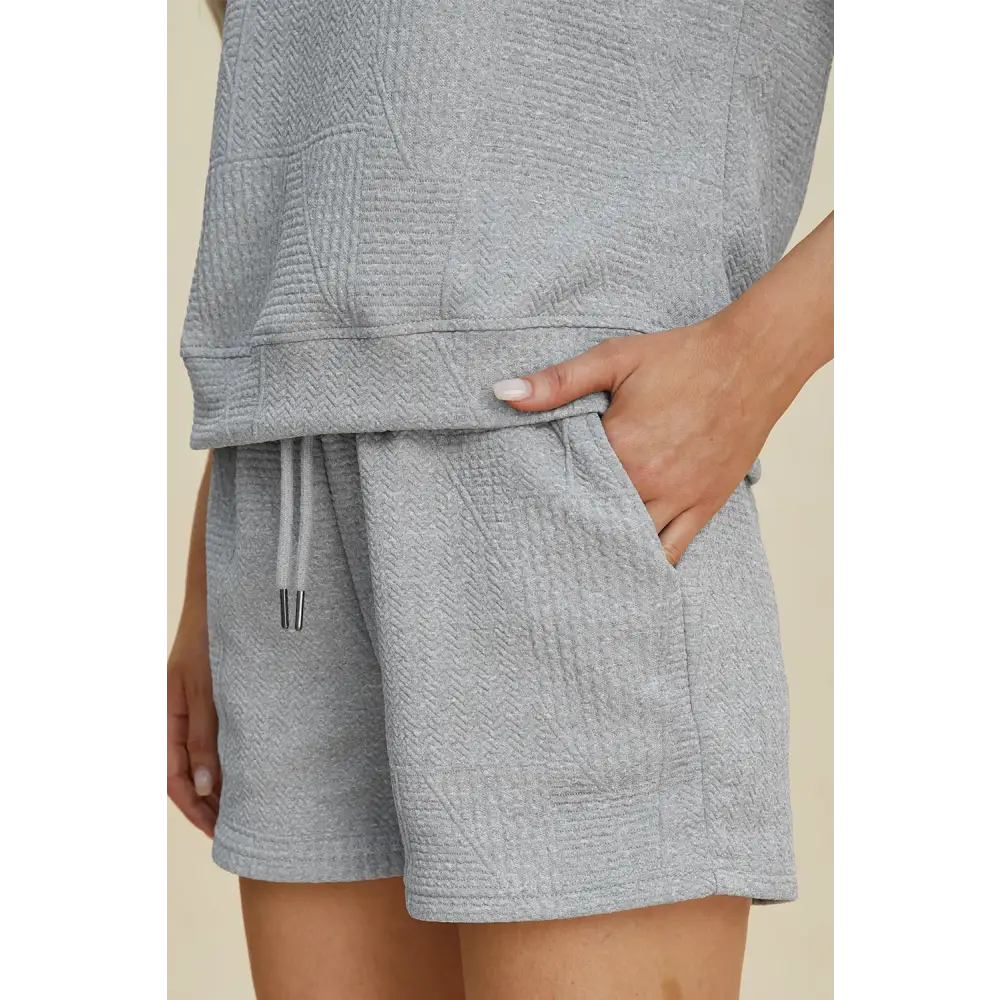 Double Take Full Size Texture Short Sleeve Top and Shorts Set.