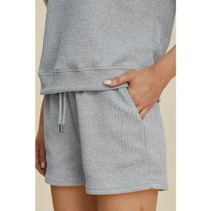 Double Take Full Size Texture Short Sleeve Top and Shorts Set.