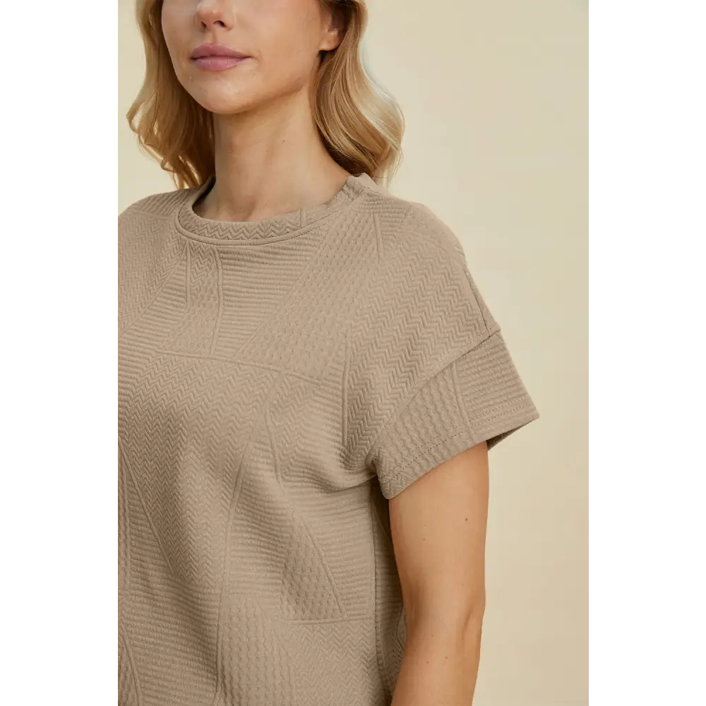 Double Take Full Size Texture Short Sleeve Top and Shorts Set.