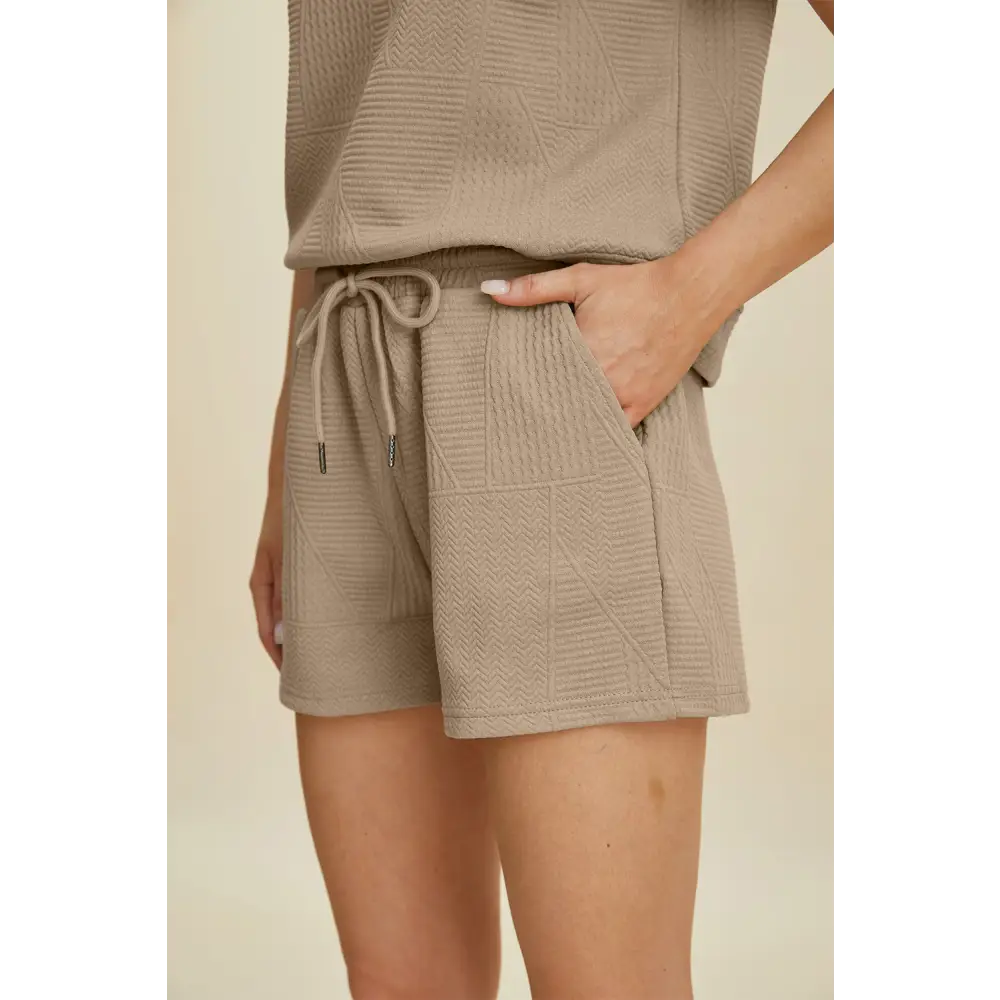 Double Take Full Size Texture Short Sleeve Top and Shorts Set.