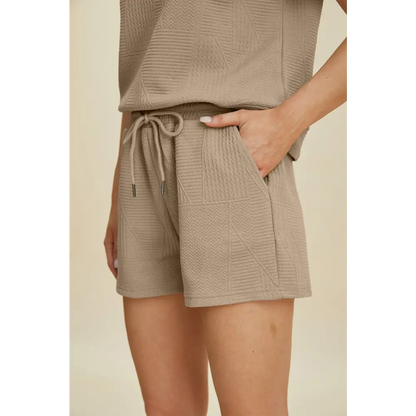 Double Take Full Size Texture Short Sleeve Top and Shorts Set.