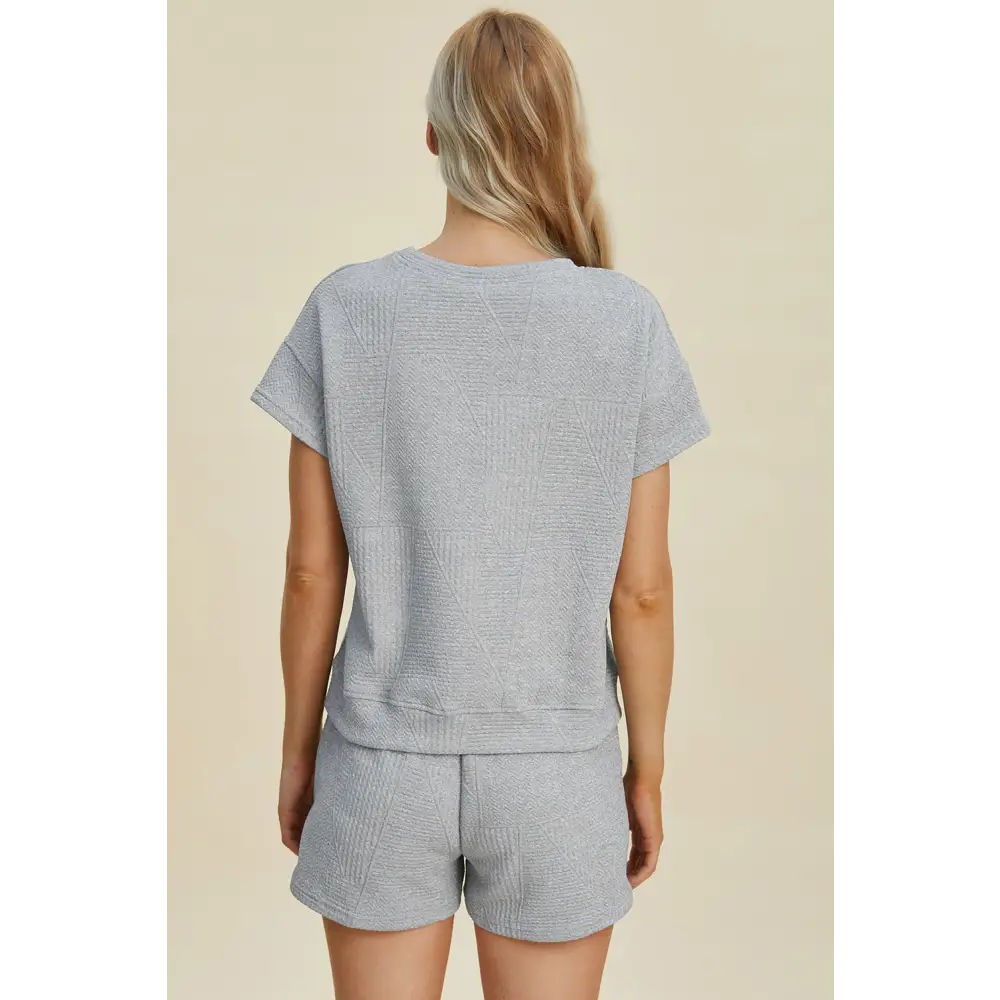 Double Take Full Size Texture Short Sleeve Top and Shorts Set.