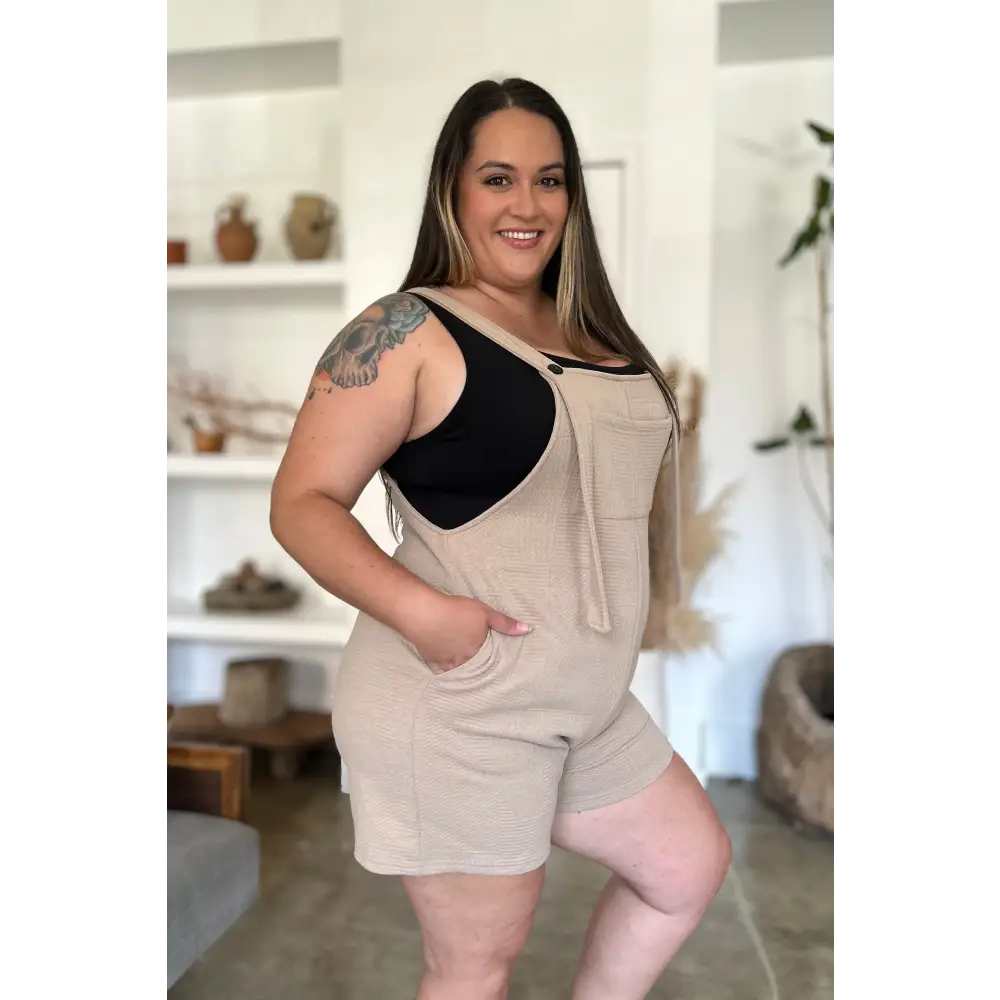 Double Take Full Size Texture Sleeveless Romper.