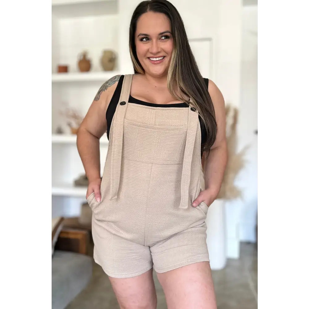Double Take Full Size Texture Sleeveless Romper.