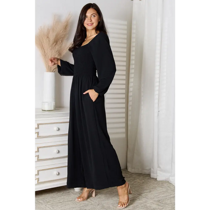 Double Take Square Neck Jumpsuit with Pockets.