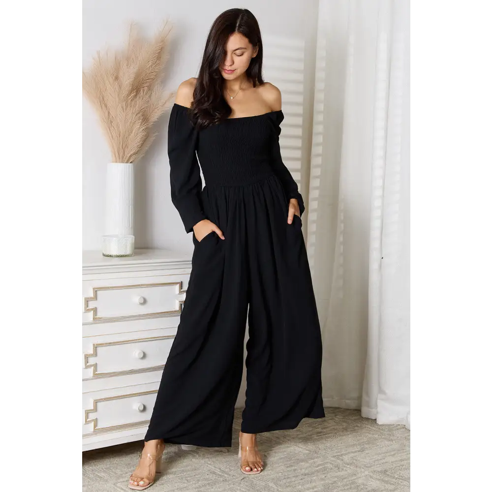 Double Take Square Neck Jumpsuit with Pockets.
