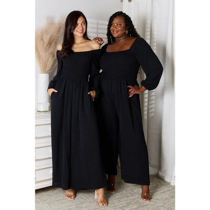 Double Take Square Neck Jumpsuit with Pockets.