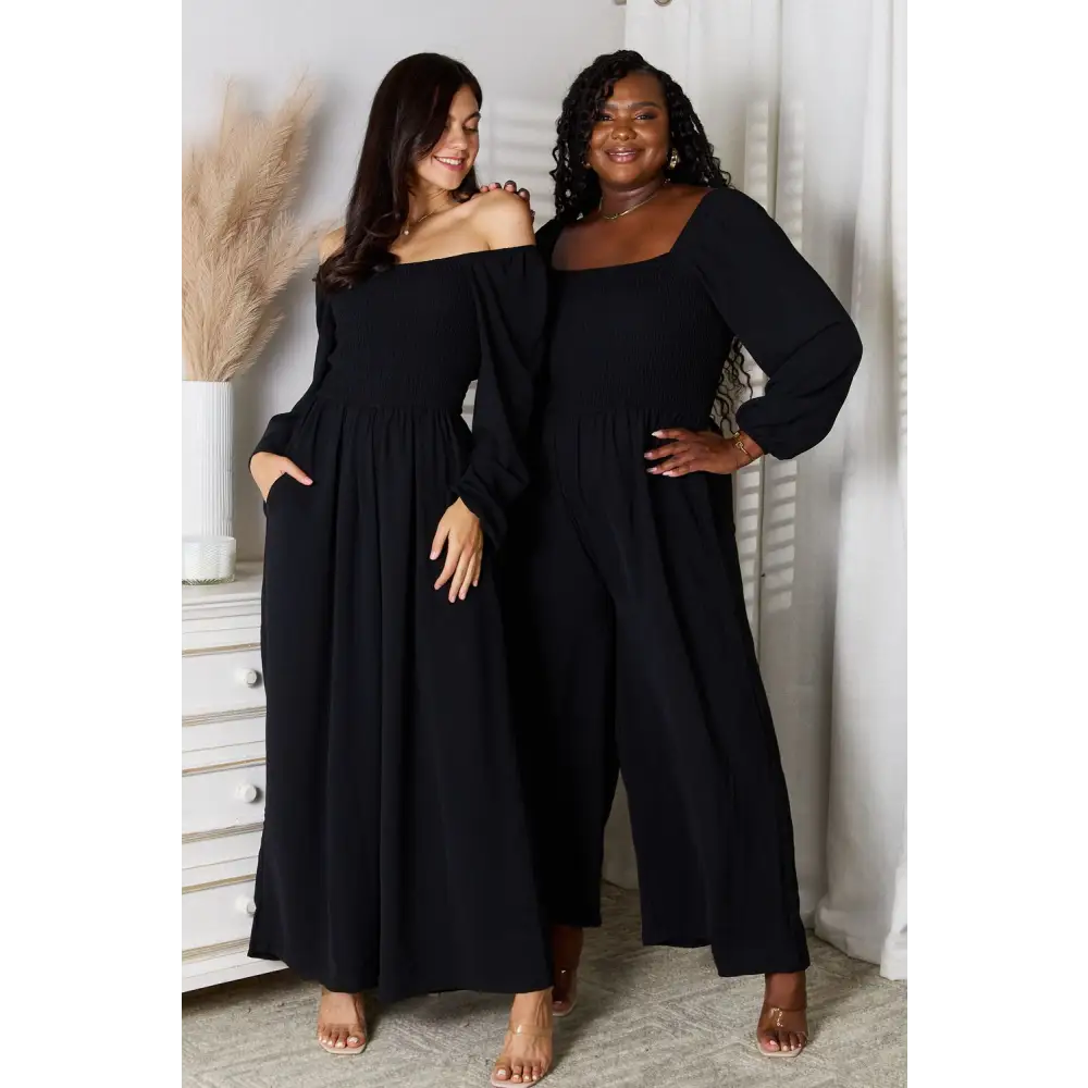 Double Take Square Neck Jumpsuit with Pockets.