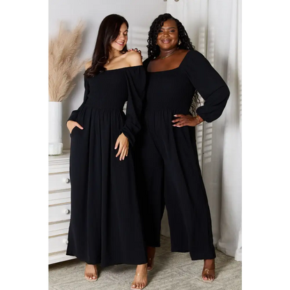 Double Take Square Neck Jumpsuit with Pockets.