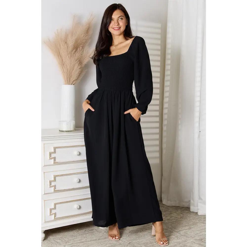 Double Take Square Neck Jumpsuit with Pockets.