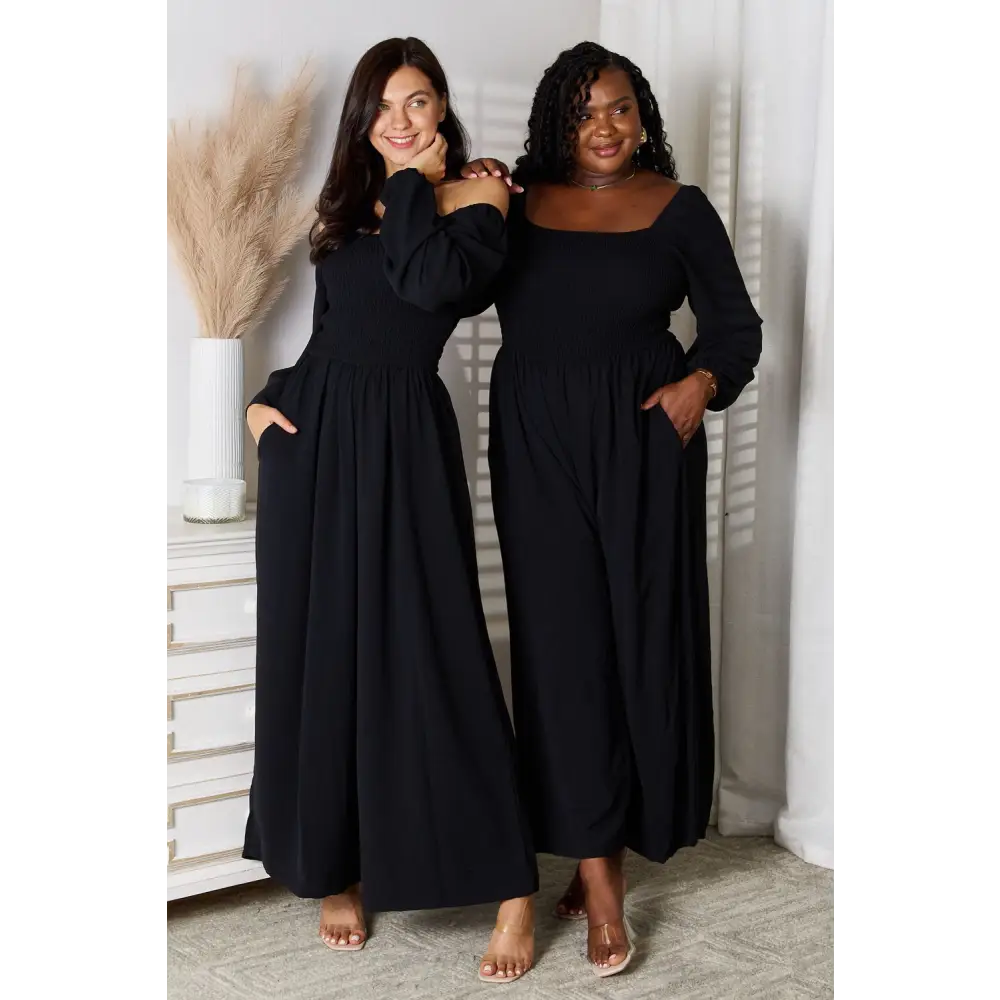 Double Take Square Neck Jumpsuit with Pockets.